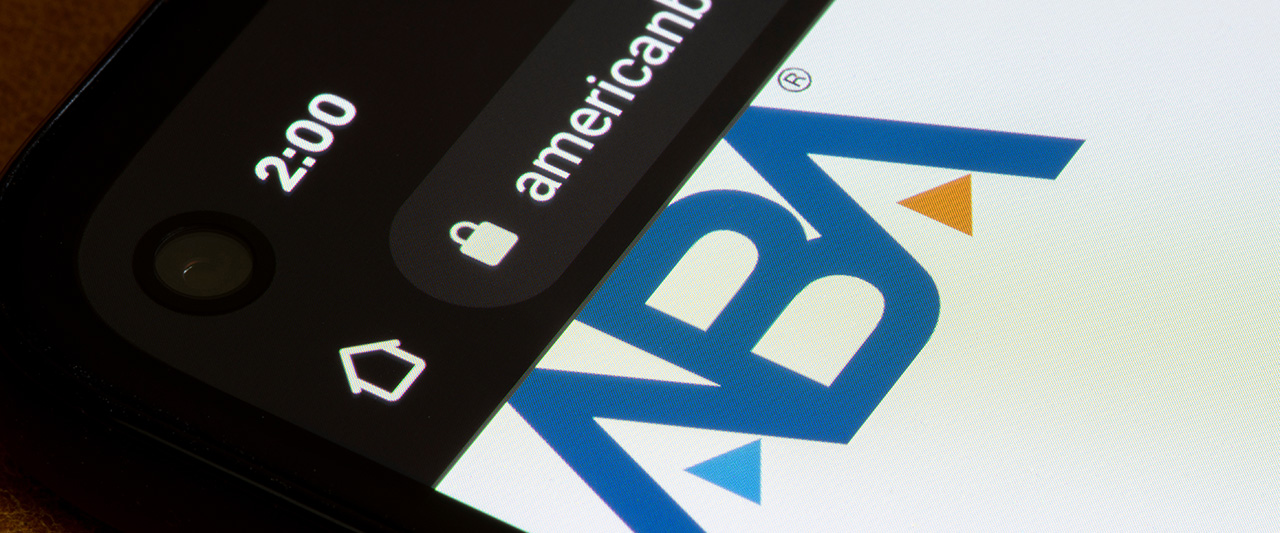 a phone loading the American Bar Association webpage